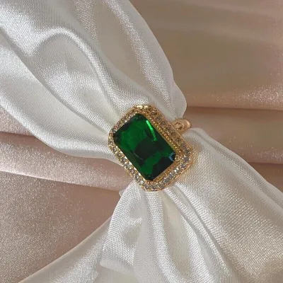 Women's Rhinestone Green Square Necklace Set (4 Pcs)